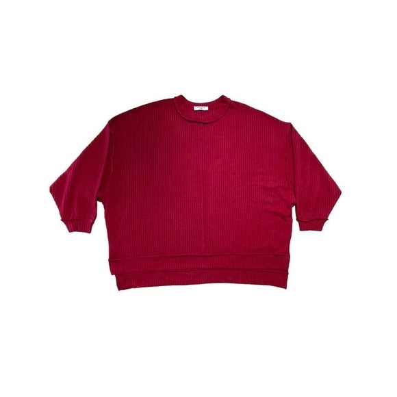 Women's Zenana waffle knit oversized/dolman style sweater. Red. Size S/M - Picture 2 of 6